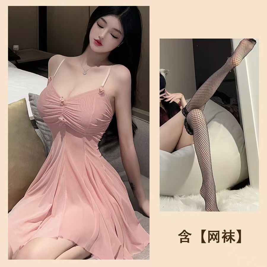 핑크 + 블랙 망사 스타킹