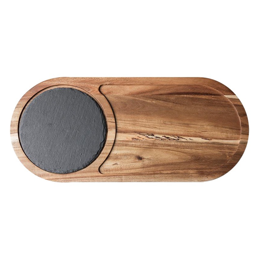 Shangen madera sólida merienda placa bandeja de madera placa de pizarra negra placa de madera de acacia comida occidental plato de cocina japonesa