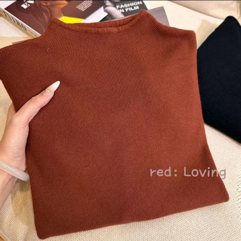 Flower Love Milk Fufu Soft Waxy Knitted Long-sleeved Base Shirt Women's Winter Sweater Korean Style Simple Top Inner 1580