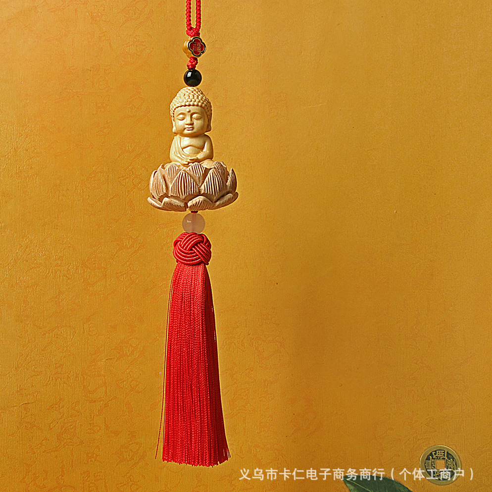 Ornament, Mu Ding Yao Car hanging - single-tassel-small-buddha-red