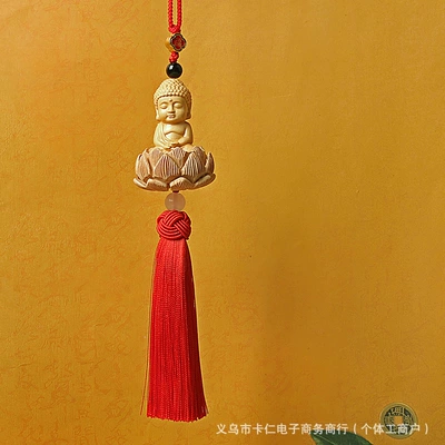 Temple-Style Bodhi Peach Wood Car, Car hanging - single-tassel-buddha-charm-red