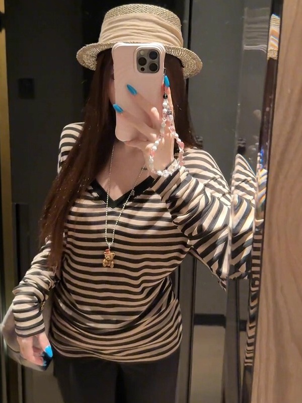 慵懒松弛感条纹防晒长袖罩衫女夏小众设计感宽松休闲百搭T恤上衣|undefined