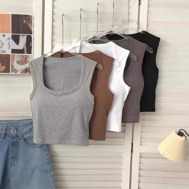 301 # Summer Korean Fashion Versatile Solid Color Square Neck Sleeveless Vest Slim Fit Fixed Strap Padded Women's Top 301 # Summer Korean Fashion Versatile Solid Color Square Neck Sleeveless Vest Slim Fit Fixed Strap Padded Women's Top