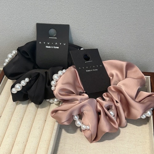 French new style elegant pearl satin large intestine hair tie simple Hepburn style high-end hair tie hair rope hair accessory