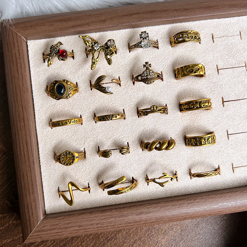 Lanzi Vintage-Retro-Damenring aus hochwertigem antiker Goldtechnik, hochfarbecht, luxuriöses Design, koreanischer Modeschmuck, Fingerring