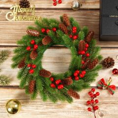 アマゾンの人気クリスマス花輪45/36cm発光クリスマス花輪松果紅果pvc PE藤輪門掛
