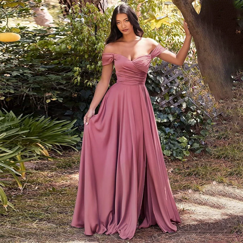 Элегантное платье bridesmaid А-силуэта длинное с плечевым ограждением для выпускных вечеров и особых событий
