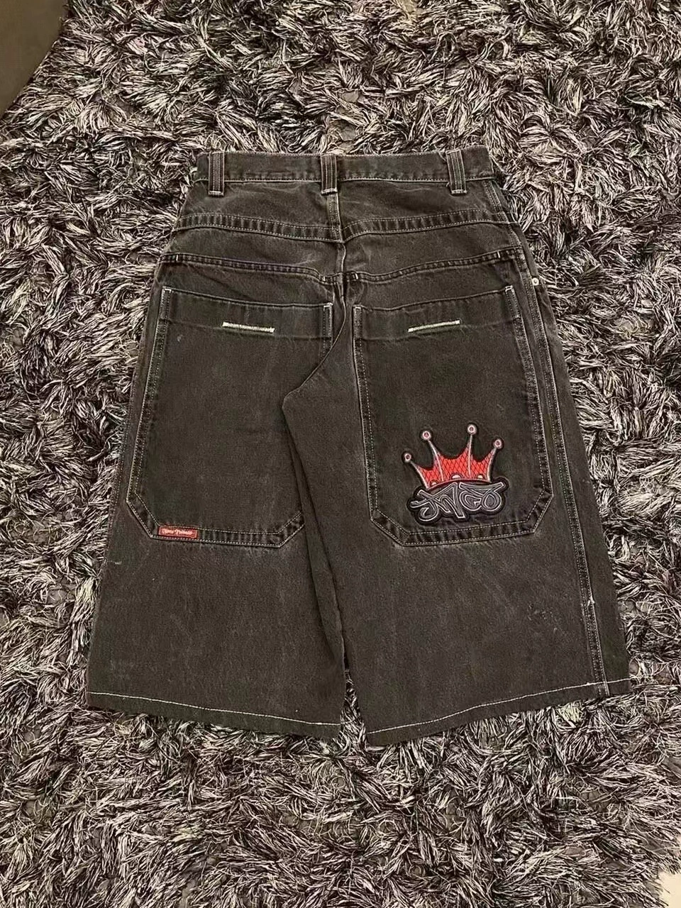 Джинсовые шорты ретро, loose fit, стирка черный/синий, разные размеры (2–XXL)