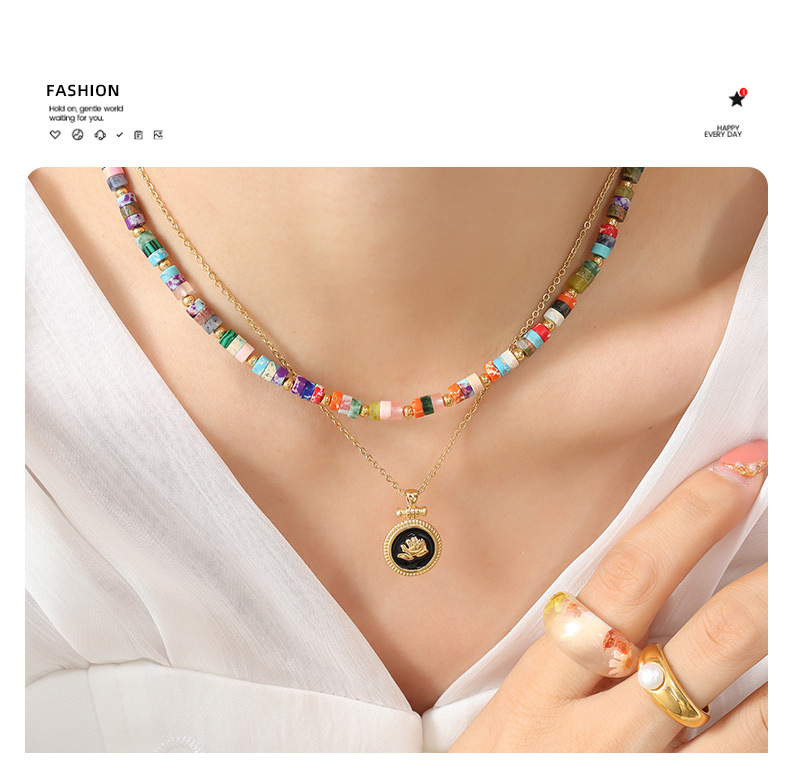 natural stone, Titanium Steel Material Circle Pattern Vacation Circle Natural Stone Titanium Steel Beaded Plating Necklace