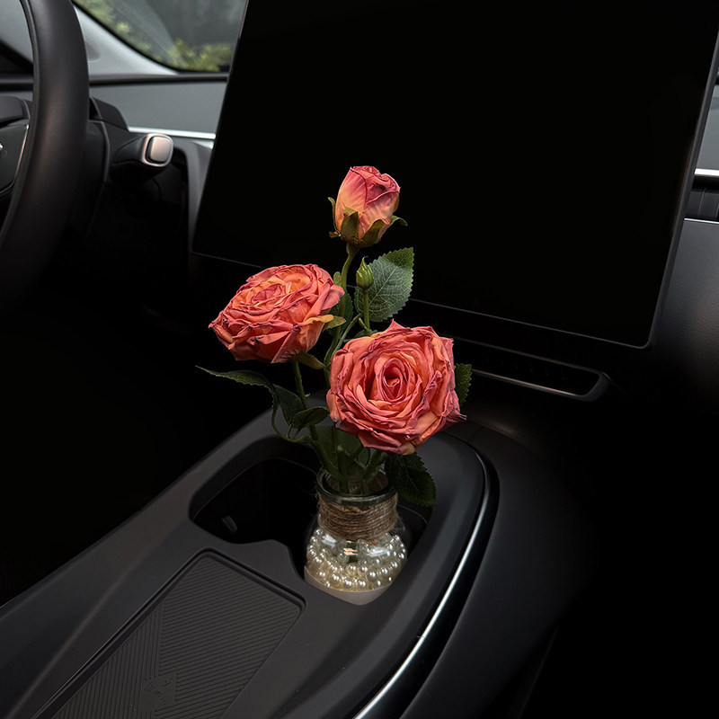 Car Ornaments, French-Style Oil Painting with Burnt Edges, Simulated Roses, Car Interior Decorations, Car Aromatherapy, Water Cup Holder Decoration, High-End for Women
