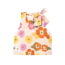 6809-新款时尚气质女蝴蝶结系带无袖仿麻印花上衣背心女式