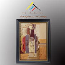 《吉他和小提琴》毕加索 手绘肌理版画抽象油画装饰画有框名画