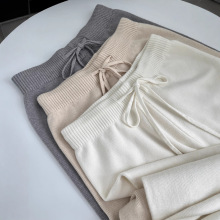 羊绒针织阔腿裤女高腰垂感宽松2025秋冬加厚拖地长裤外穿休闲裤女