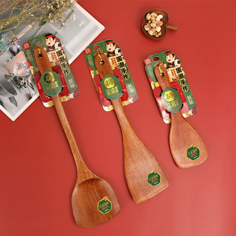 Хит-поп wooden spatula для жарки, лопатка для жарки, длинная ручка, антипригарная сковорода, особый деревянный лопатник с штрихкодом