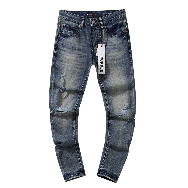 跨境欧美PurpleBrand牛仔裤jeans水洗做旧复古破洞泼墨潮流直筒|undefined