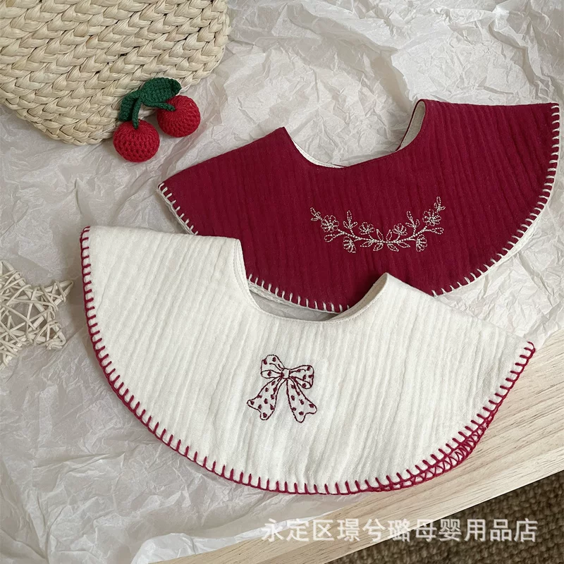 Хлопковый детский нагрудник с бантом для малыша, с вышивкой