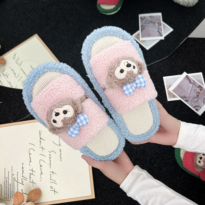 Симпатичные мультяшные льняные тапочки женские весенние летние новые домашние тапочки