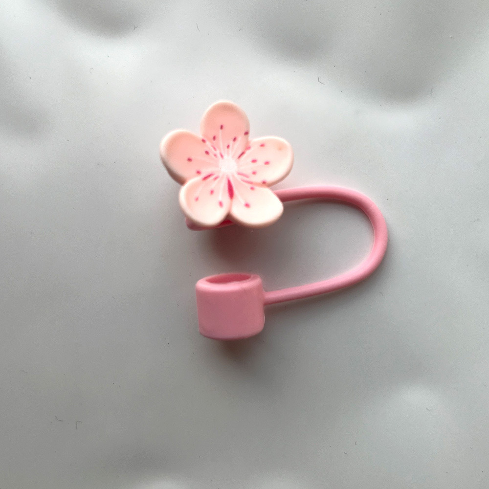 Nuevo cross-border cerezo silicona mangas de paja tapa de paja de vidrio flor serie de tapón de paja de polvo