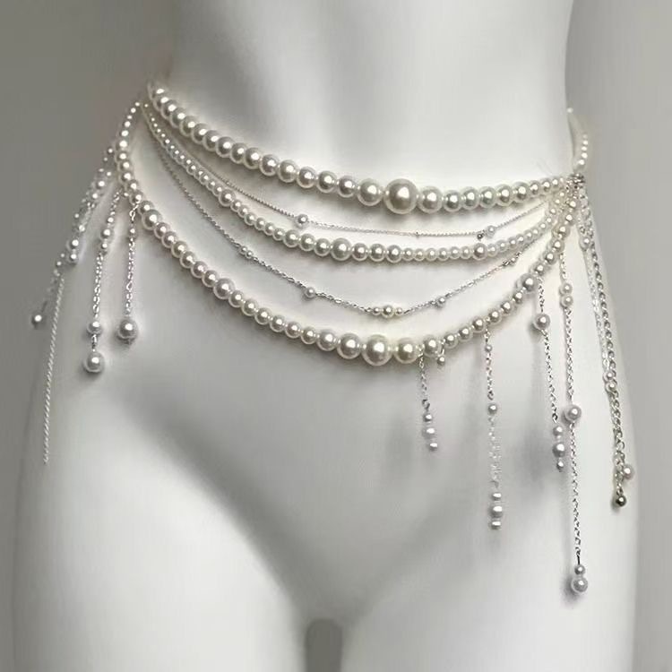 Nueva Cadena de Cintura con Borlas de Perlas Multicapa, Cadena Corporal de Alta Gama con Cuentas, Accesorio de Cinturón Exquisito de Lujo Ligero para Mujer