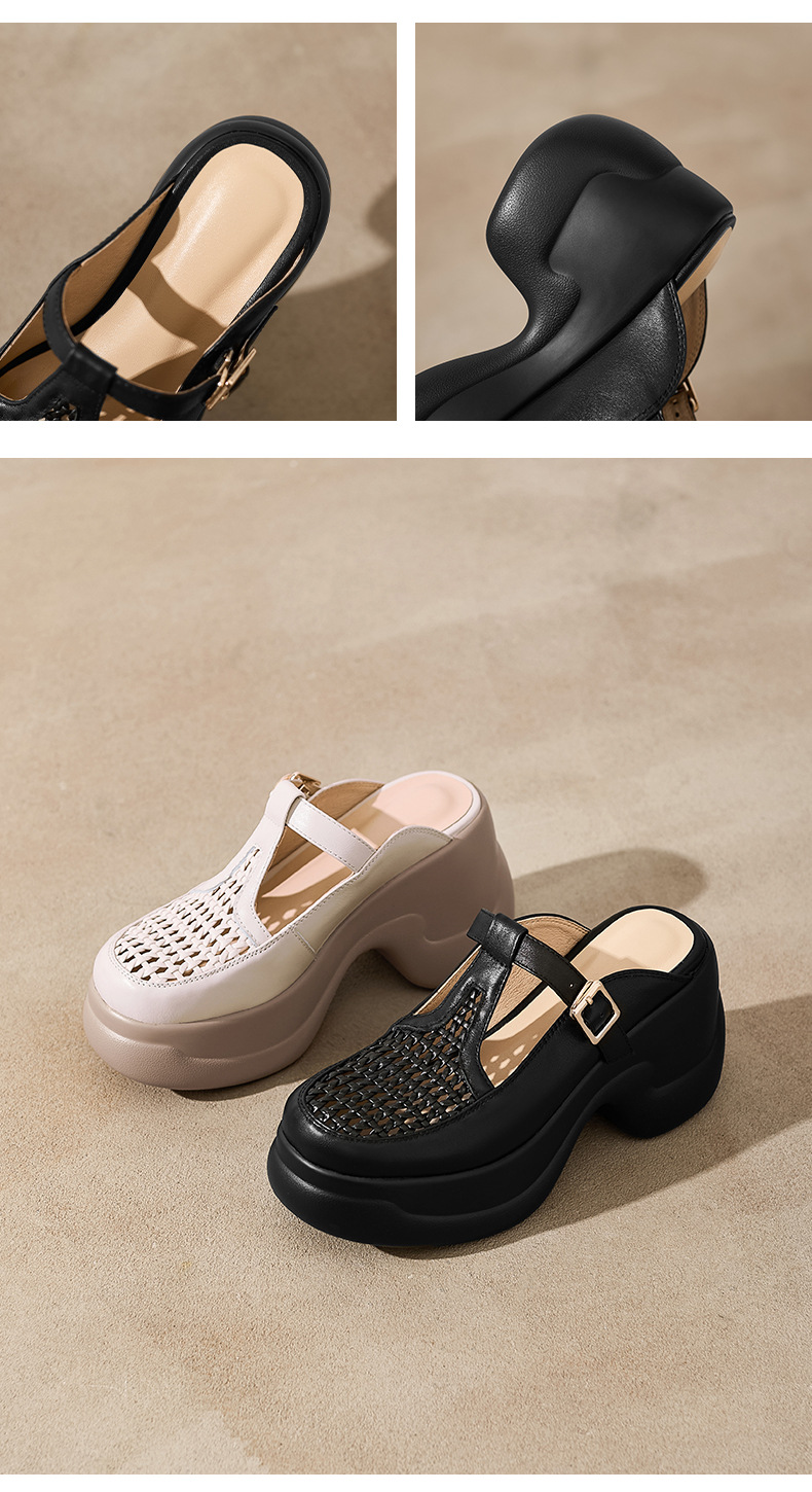 Dép sandal cao gót nữ quai đan gót thô đế dày 9.5 cm — đen chi tiết 9