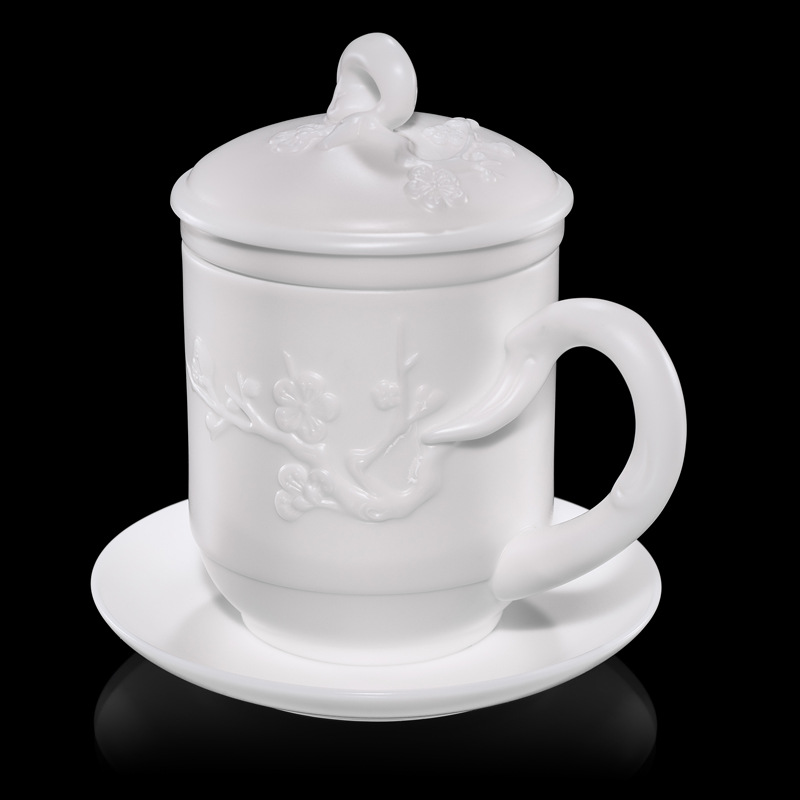 Porcelana color Mancheng Dehua porcelana blanca con tapa filtro oficina con revestimiento de separación taza de agua taza de té grande de cerámica personal