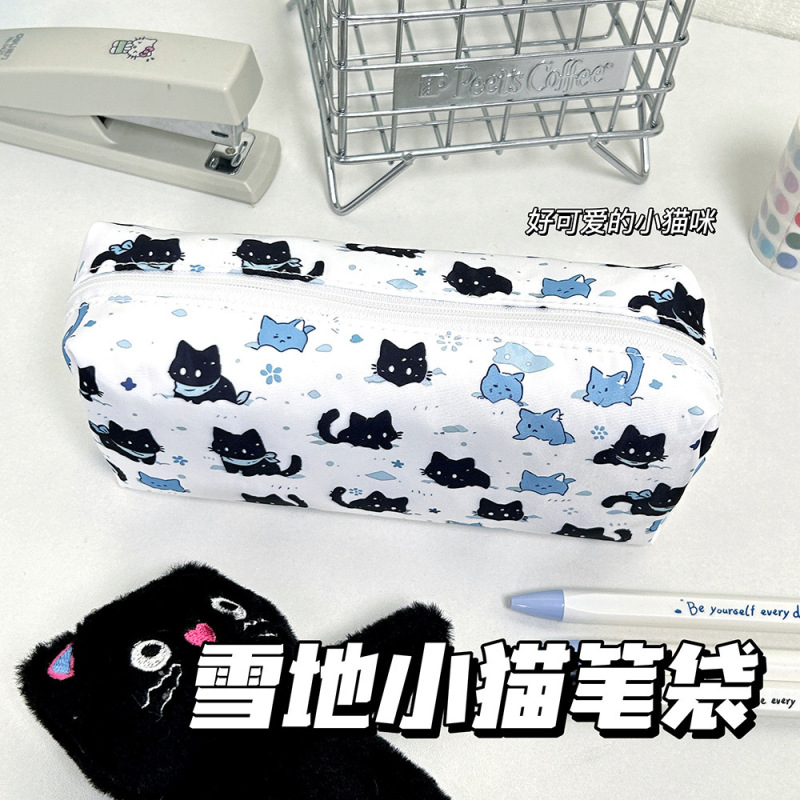 雪の子猫漫画ラウンド鉛筆バッグインかわいい大容量高価値文具学生イン収納メイクアップ卸売|undefined