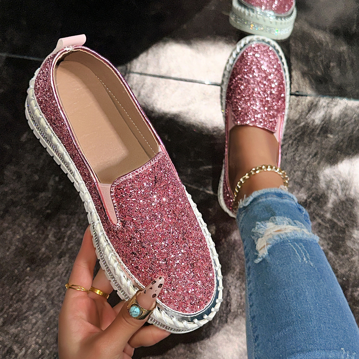 Women's plus Size Slip-On Loafers Flat Shoes Casual Spring Platform Flats_vogvips.com