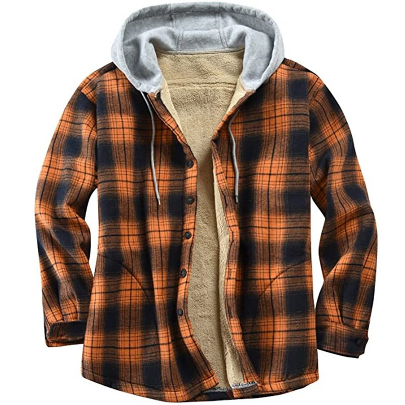 Cross-border Men's Jacket 2022 New Flannel Plaid Long Sleeve Hooded Composite Fleece Loose Men's Jacket Cross-border Men's Jacket 2022 New Flannel Plaid Long Sleeve Hooded Composite Fleece Loose Men's Jacket