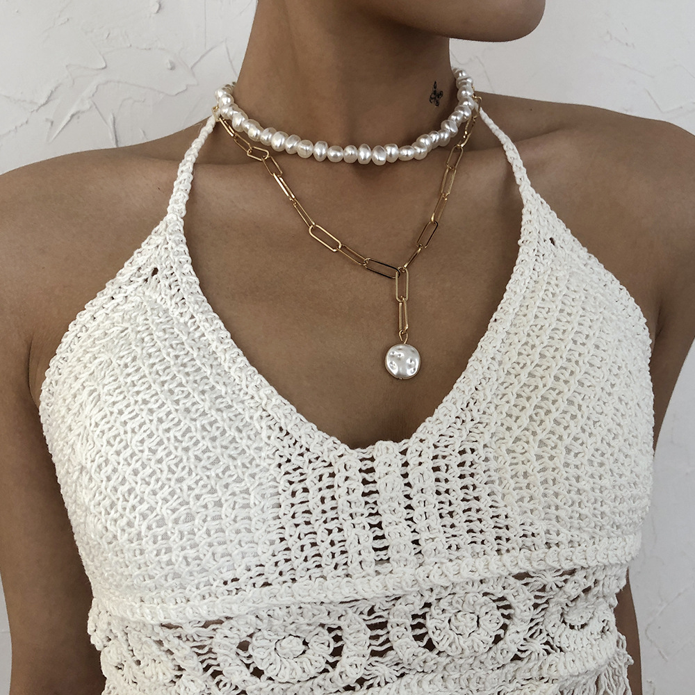 Simple Pearl Chain Pendent Double-layer Clavicle Chain display picture 3