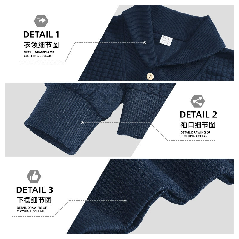 Transfronterizo Europa y América Amazon nuevo hombre pequeño cuadrado Jacquard botón de solapa Waffle camiseta casual de manga larga para hombre