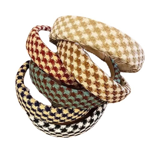 Vintage Plaid Felt Hair Clip Wide Edge Press-in Hairpin Net Face Washing Hairpin for Women Stylish Versatile Simple Headband Hair Accessory