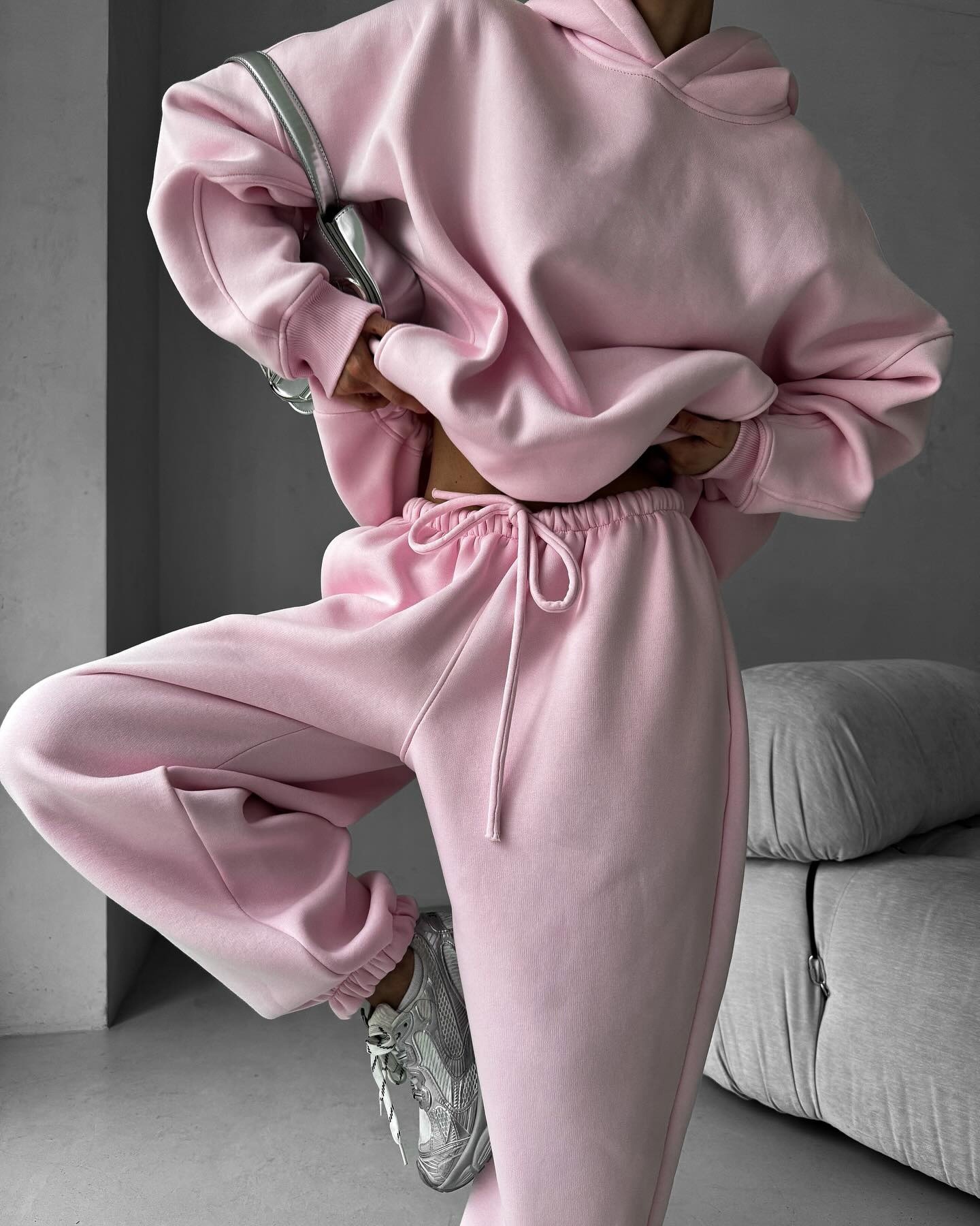 2025 Fall/Winter New European And American Solid Color Long Sleeve Hooded Sweatshirt Women's Fashion Casual Pants Sports_ecoleips.com