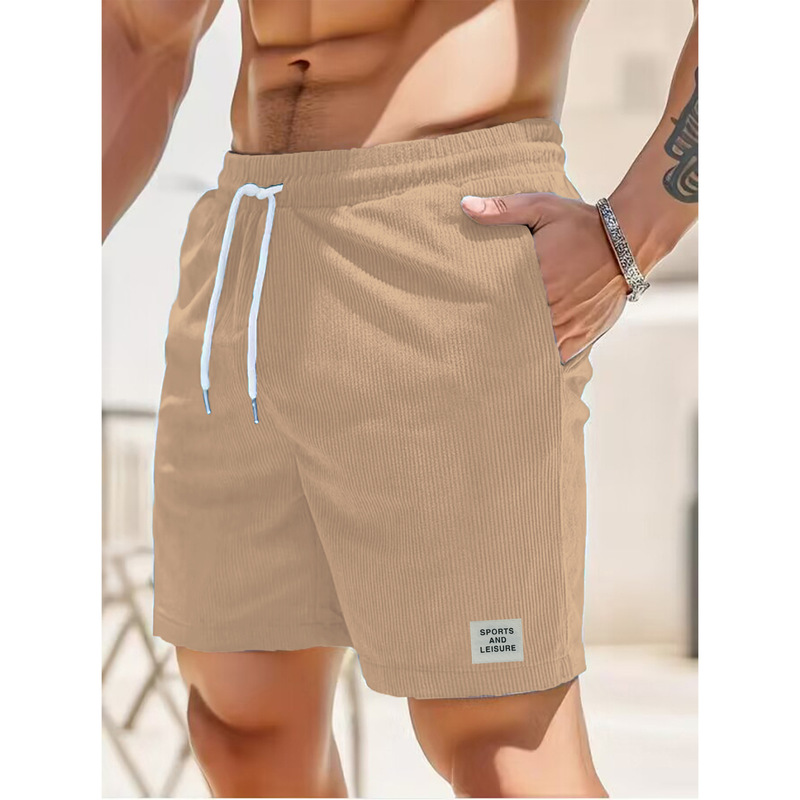 2025 Summer New Solid Color Lace-Up Sports Pants Corduroy Simple Five-Point Shorts Men's Shorts Casual Pants