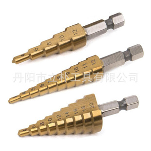 Cross-Border Hexagonal Shank Titanium-Plated Step Drill 3-12/4-12/4-20mm Small Three-Piece Pagoda Drill Bit Set