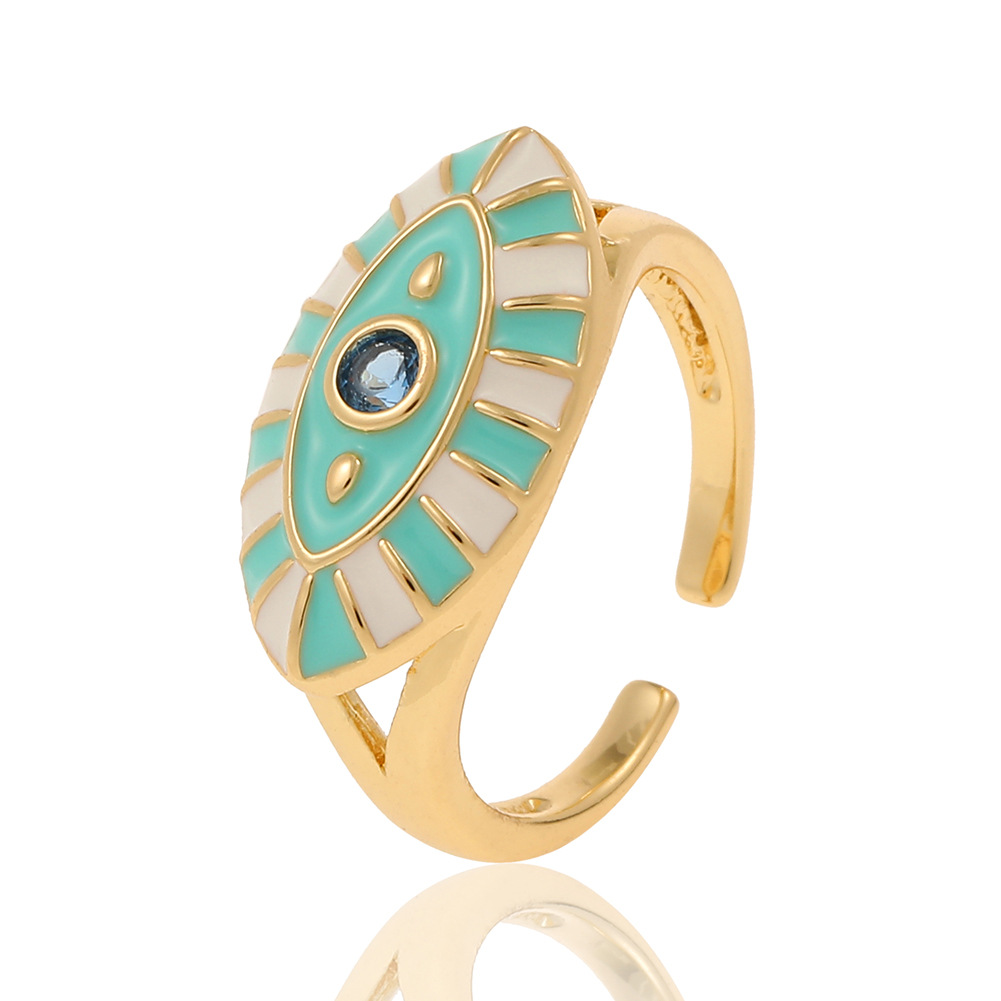 Retro Devilu0027S Eye Copper Open Ring Enamel Zircon Copper Rings
