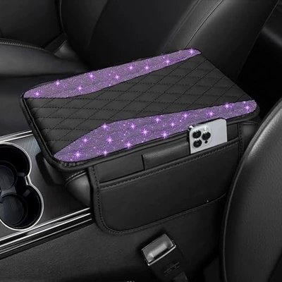 car interior armrest pad, diamond-filled: Armrest box - purple-diamond