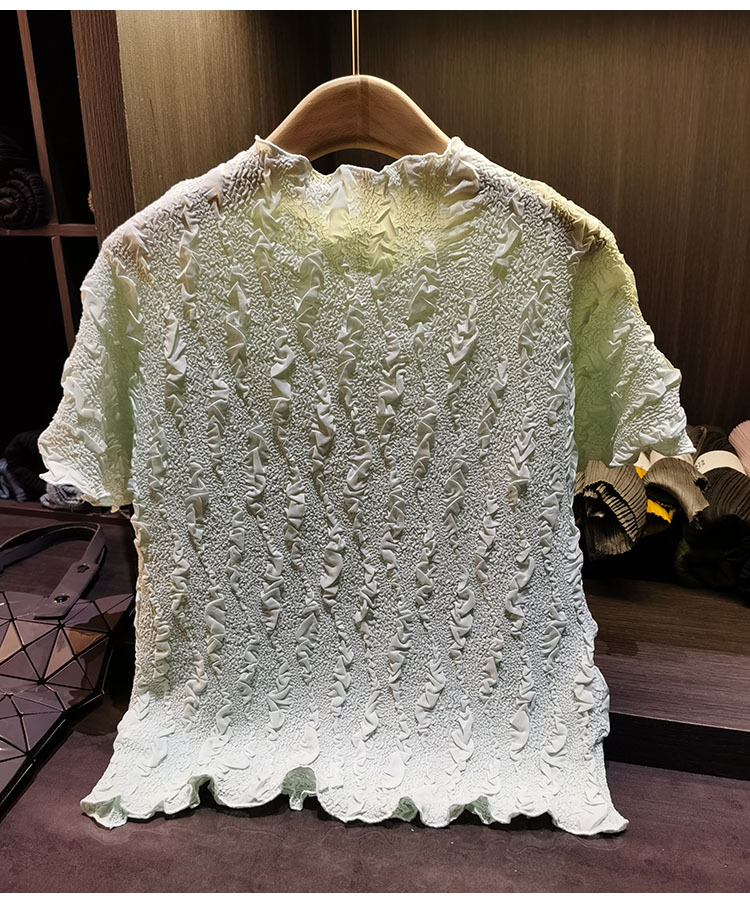 Áo thun nữ tay ngắn cổ tròn phối ren hoa nổi cao cấp — màu đen, Xanh lá cây nhạtcolor, màu tím nhạt, màu mơ chi tiết 12