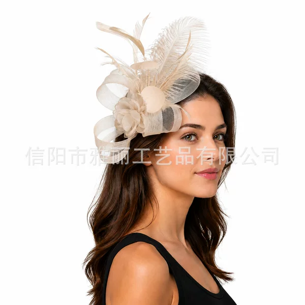 European and British style feather hair accessories, European and American bridal banquet headwear, horse racing performance hair clips, hair accessories, mesh headwear