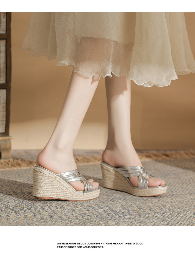 Sandal cao gót nữ hở mũi đế xuồng bện thừng gót 9 cm — màu trắng chi tiết 15