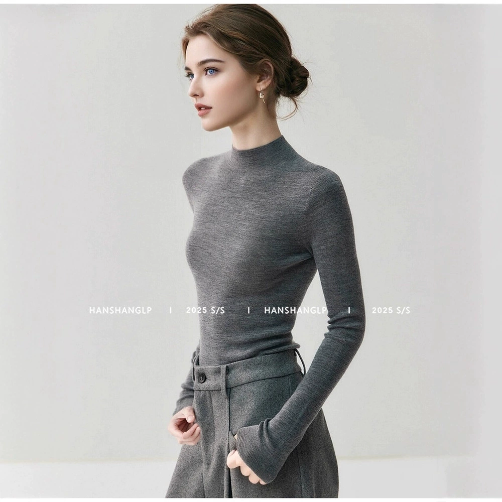 Fine-Spun Half Turtleneck Merino Fine Wool Sweater Classic Seamless One-Piece Bottoming Shirt 2025 Autumn and Winter