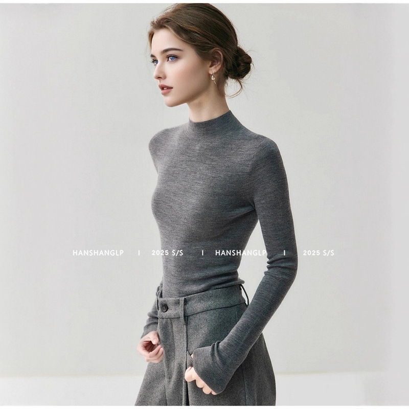 Fine-Spun Half Turtleneck Merino Fine Wool Sweater Classic Seamless One-Piece Bottoming Shirt 2025 Autumn and Winter