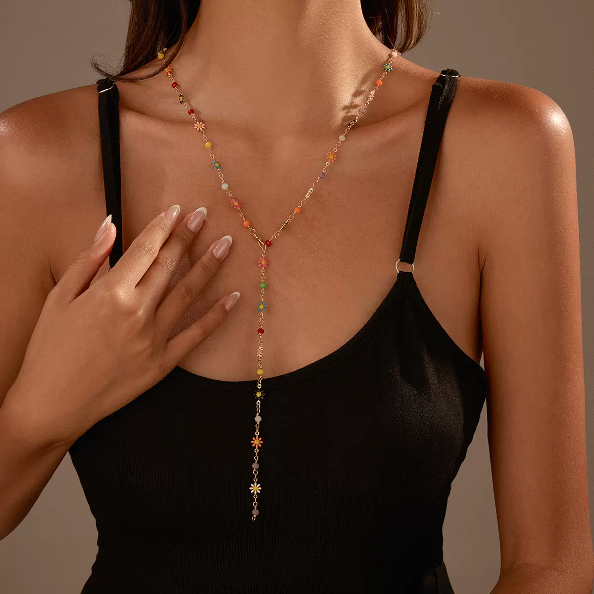 多巴胺彩色高级感长款项链女欧美海边度假风个性小众叠戴颈链项饰