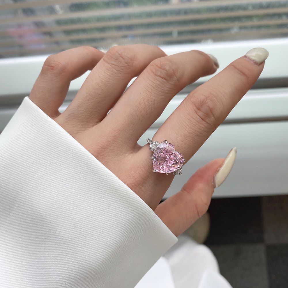 12g Weight Zircon Inlay Material Rings Classification 5, 9 Ring Size 1 Piece Quantity Holiday, Daily Occasion 925 Sterling Silver Material Geometric, Heart Shape Pattern Women's Gender Plating Design Elegant, Lady Style 925 Sterling Silver Zircon Geometric Heart Shape Rings 5