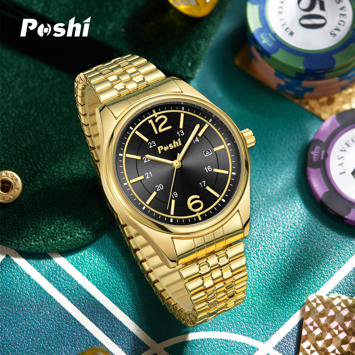 POSHI reloj nuevo reloj de moda de los hombres de las mujeres a prueba de agua elástico banda elástica Calendario de cuarzo par de moda reloj