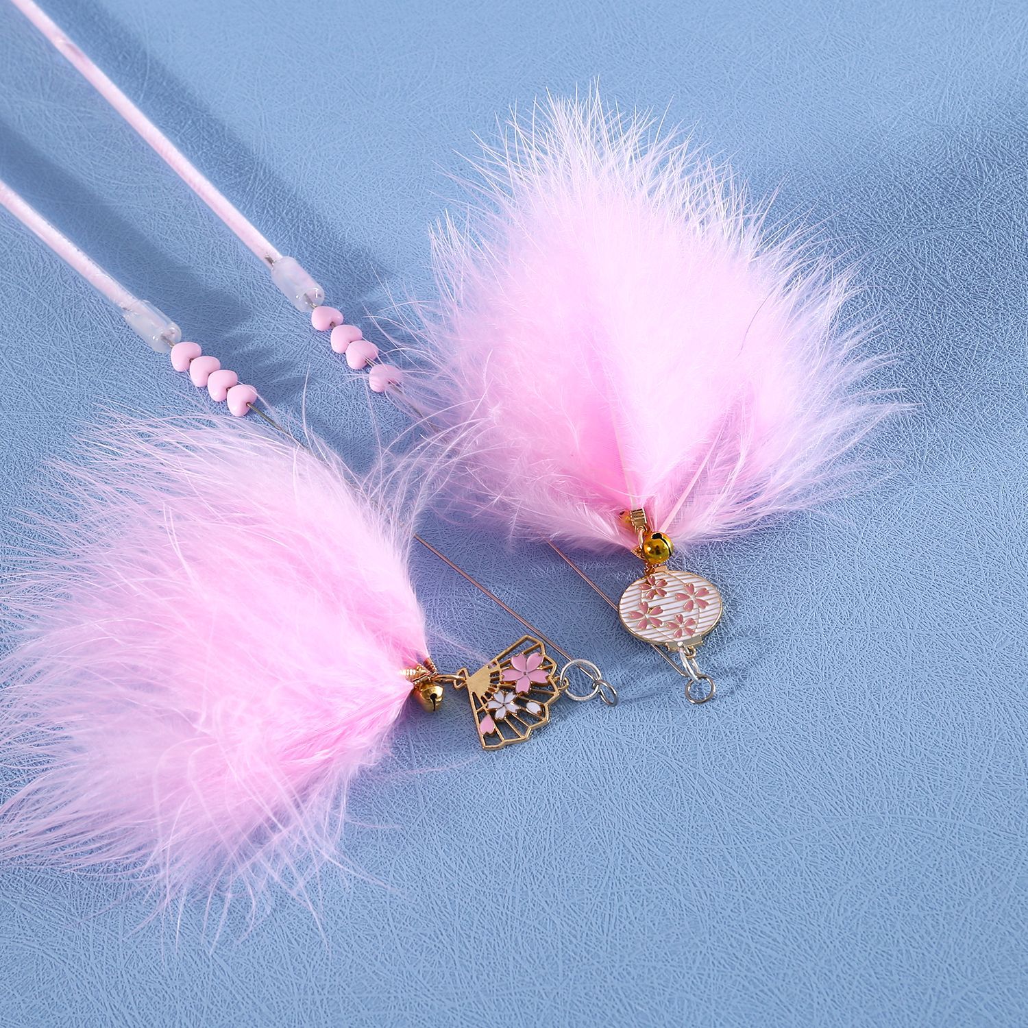 Japonés Rosa pluma hadas divertido gato palo flor linterna ventilador colgante amor interactivo varilla juguete de entrenamiento de sonido