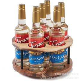 木制调料瓶置物架底部可旋转咖啡糖浆瓶整理架多格圆形红酒架子