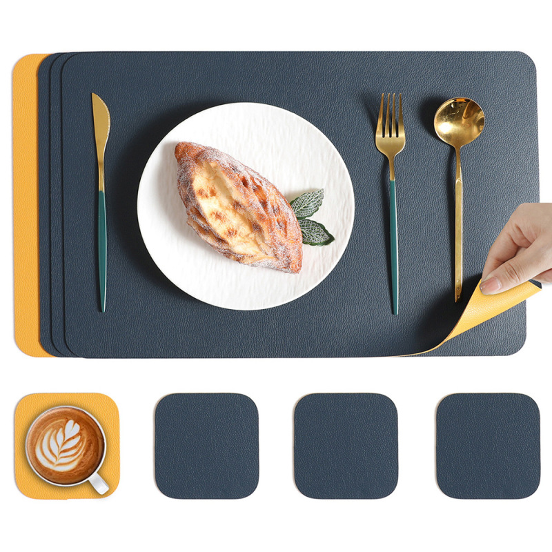 両面ライチ柄レザープレースマット、ホテル洋食プレースマット、高級家庭用環境に優しいダイニングテーブル断熱および火傷防止マット卸売|undefined