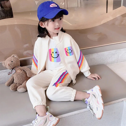 Girls Autumn Clothing Set  New Children's Style Rainbow Two-piece Set Small and Medium-sized Girls Baby Spring and Autumn Sportswear