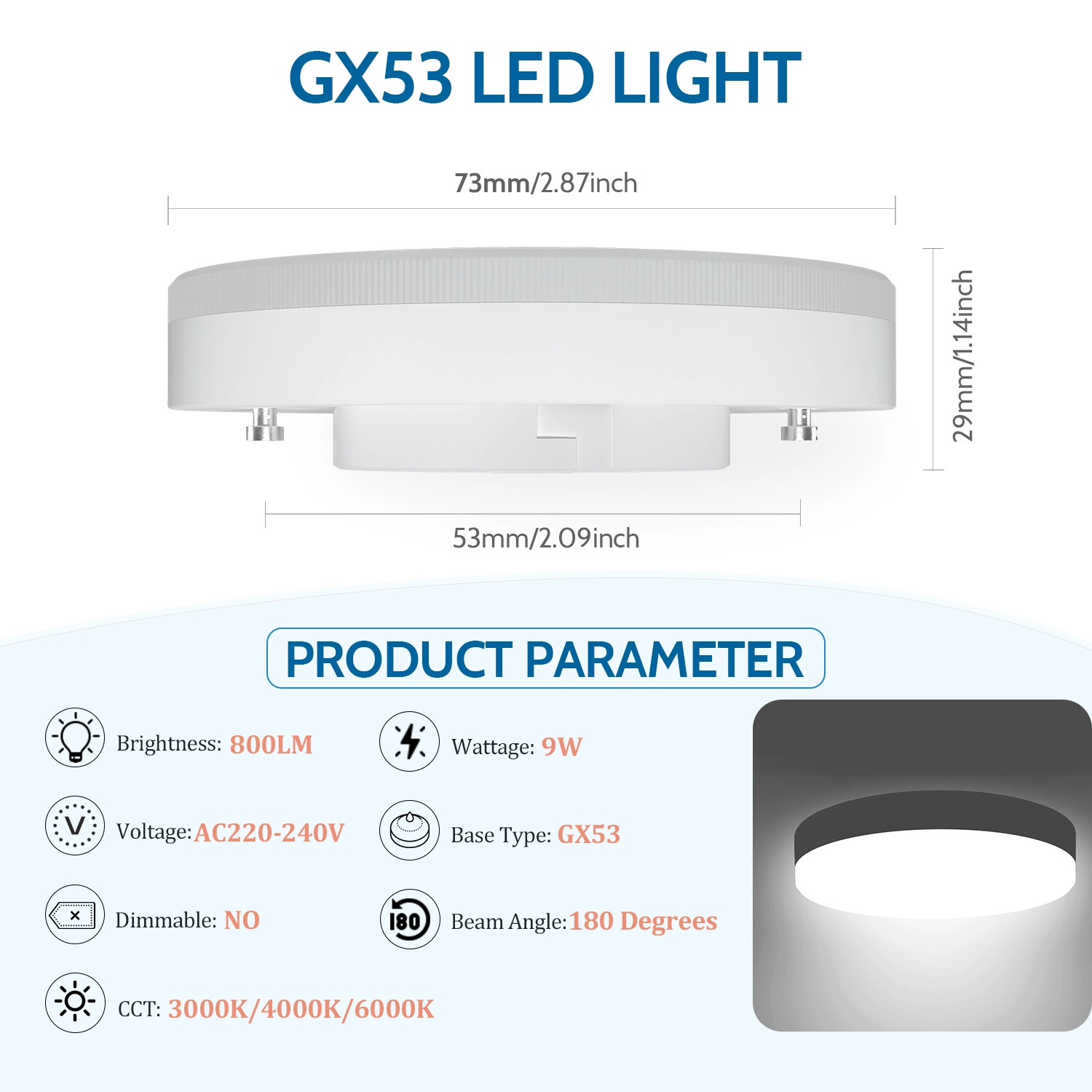 Заводская прямая продажа светодиодный прожекильник GX53 AC220-240V 9W 180 ° домашний внутренний прожекильник