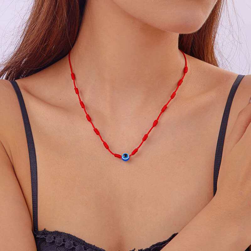 Cross-Border New Turkish Devil's Eye Pendant Fashionable Blue Eyes Lucky Red Rope Knotted Hand-Woven Necklace Cross-Border New Turkish Devil's Eye Pendant Fashionable Blue Eyes Lucky Red Rope Knotted Hand-Woven Necklace
